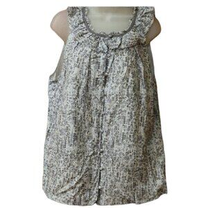 Banana Republic Gray Floral Ruffle Sleeveless Silk Blend Top XL